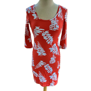 Persifor Winpenny Salmon Coral Size Small Dress Long Sleeve Fern Print Sheath